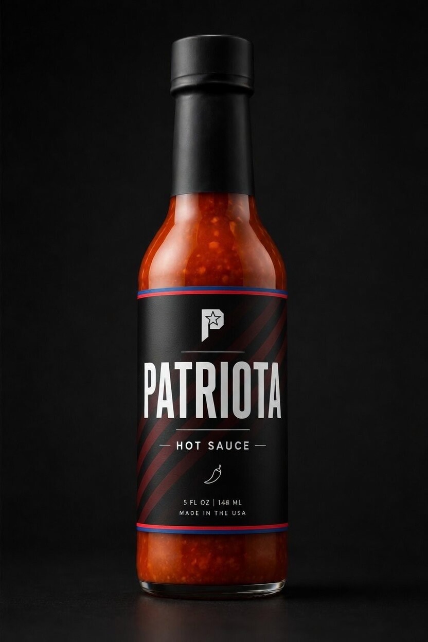 Patriota Picante bottle with striped label